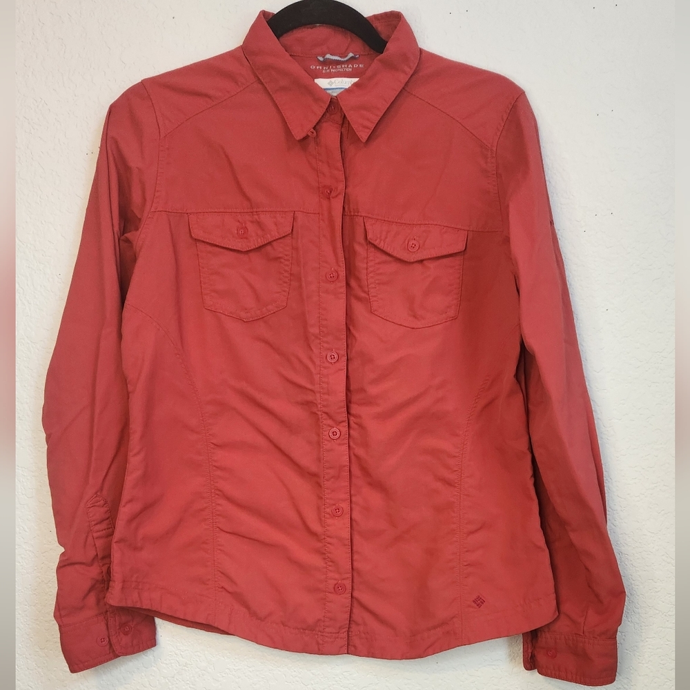 Columbia Omni-Shade Sun Protectio Button-Down Burnt Orange Women's Shirt, Size M